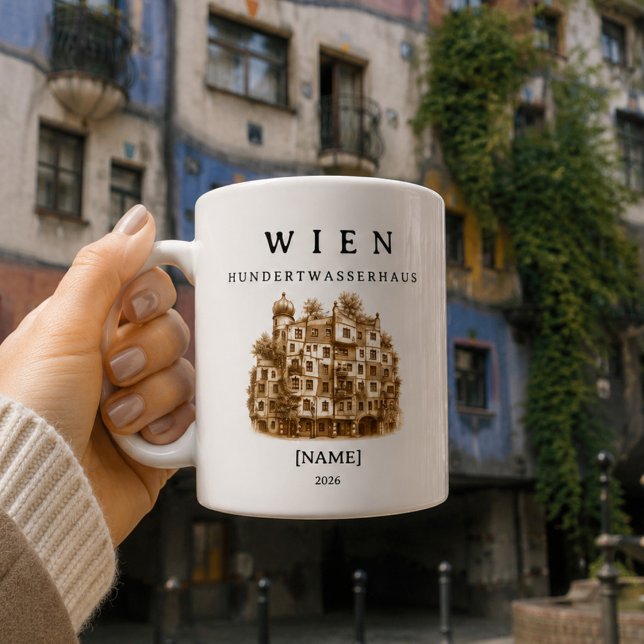Personalisierte Wien Hundertwasserhaus Tasse Kaffemugg (Dein Name. Dein Wien. Dein Hundertwasserhaus)