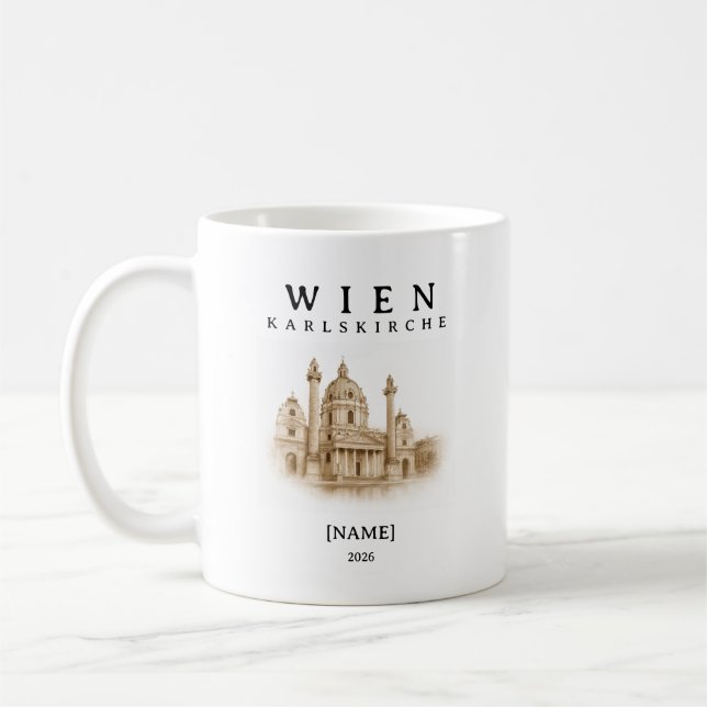 Personalisierte Wien Karlskirche Tasse | Name & Ja Kaffemugg (Vänster)