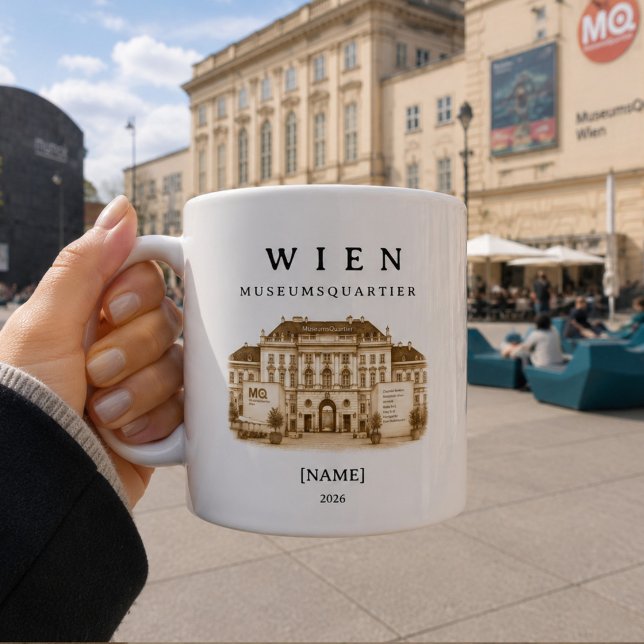 Personalisierte Wien Museumsquartier Tasse | Name  Kaffemugg (Wien MuseumsQuartier erleben – dein personalisierter Becher mitten im kreativen Herzen der Stadt)