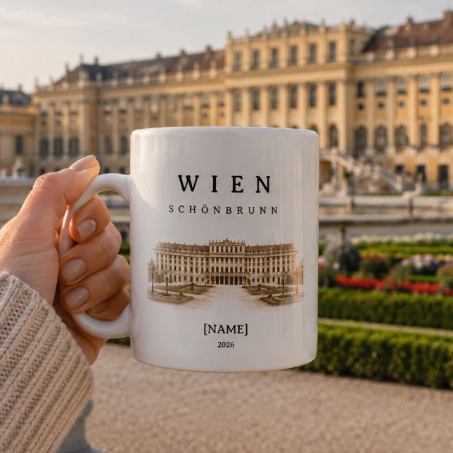 Personalisierte Wien Schönbrunn | Name & Jahr Kaffemugg (Deine personalisierte Wien Schönbrunn Tasse stilvoll einzigartig mit deinem Namen gestaltet)