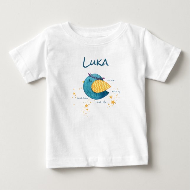 Personalisiertes Geburtsdaten Baby T-shirt (Framsida)