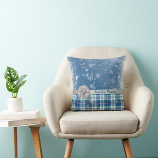 Personaliza Navidad Elegante Cuadriculado Azul Kudde