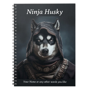 Personalizabl Ninja Hund Husky Notebook Black Anteckningsbok