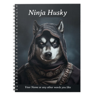 Personalizabl Ninja Hund Husky Notebook Black Anteckningsbok