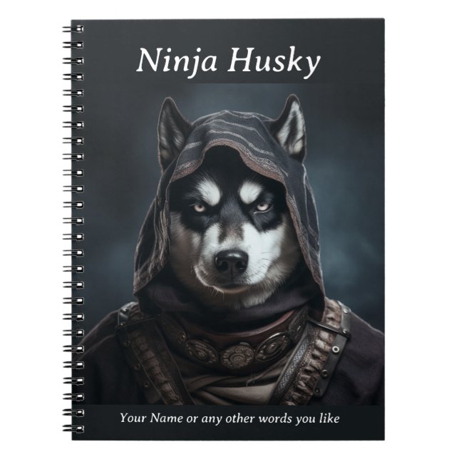 Personalizabl Ninja Hund Husky Notebook Black Anteckningsbok (Framsidan)