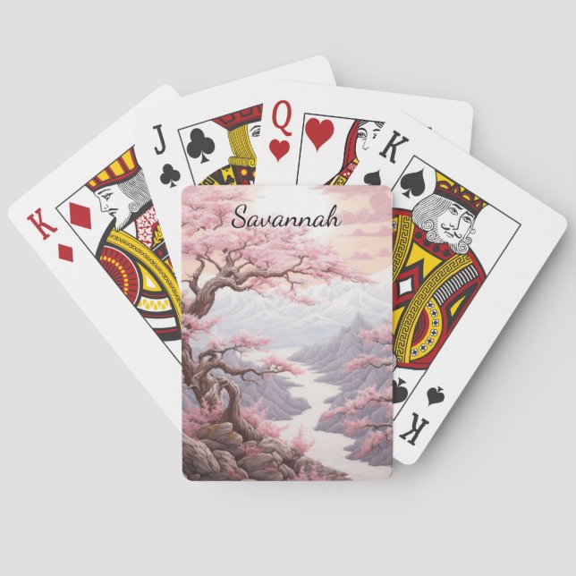 Personalizable Cherry Blossom Landscape Casinokort (Baksidan)