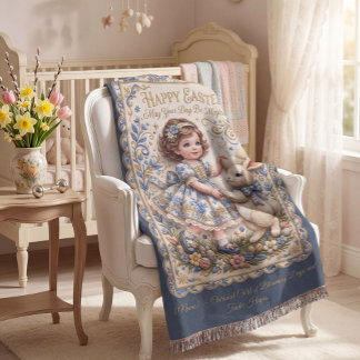 Personalizable  Easter Bunny Baby Blanket Filt