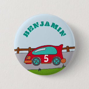 Personalizable för tävlings- bil födelsedag knapp