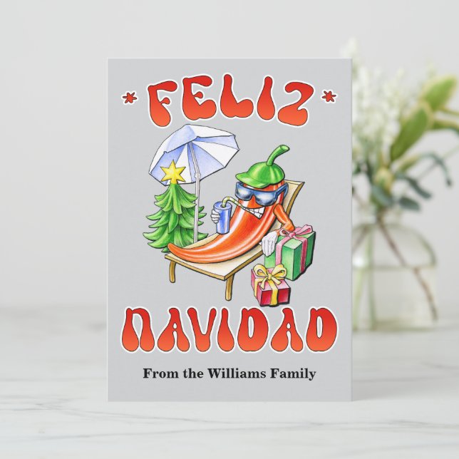 Personalizable Funny Feliz Navidad jul Chili Julkort (Stående Fram)
