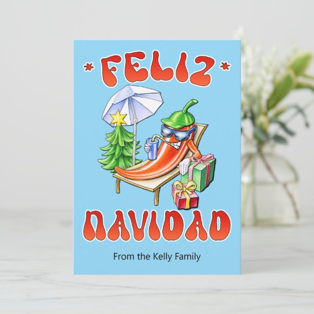 Personalizable Funny Feliz Navidad jul Chili Julkort (Stående Fram)