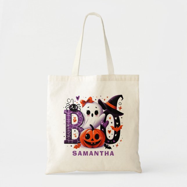 Personalizable Halloween Boo Cute Ghost Pumpkin Tygkasse (Framsidan)