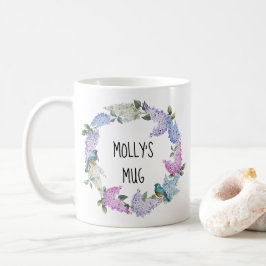 Personalizable purpurfärgad lila kran och kaffemugg