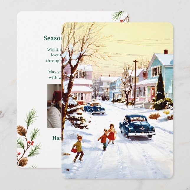 Personalizable Vintage  Flat Holiday Card  Julkort (Fram/baksida)