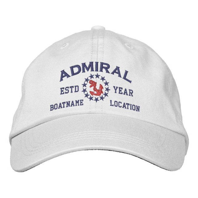Personalizable YEAR and Names Admiral Yacht Flag Broderad Keps (Framsida)