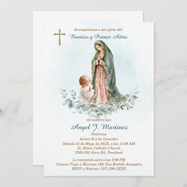 Personalizada Para Bautizo De Niño Inbjudningar (Fram/baksida)