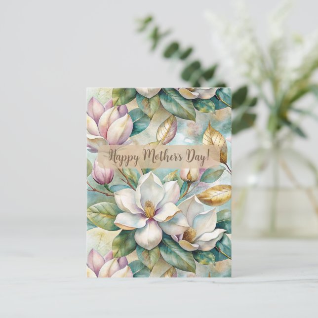 Personalizaed Elegant Magnolia Flowers Helg Vykort (Stående Fram)