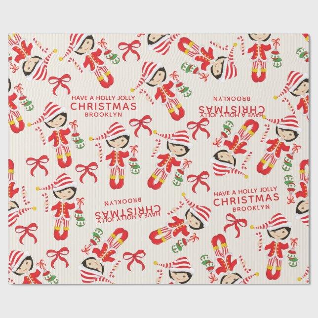 Personalize Asian Girl Elf Presentpapper (Platt)