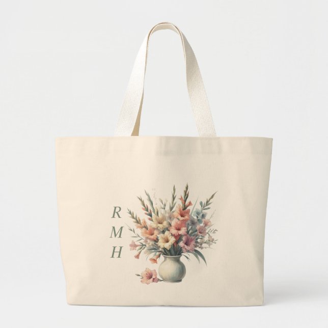 Personalize August Gladiolus Tote Bag Jumbo Tygkasse (Framsidan)