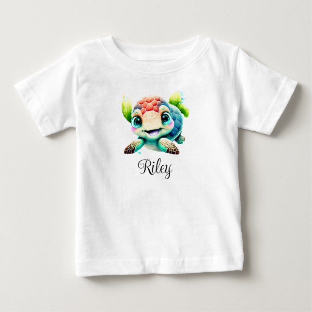 Personalize Baby Kids Child Sea Turtle Watercolor T Shirt (Framsida)
