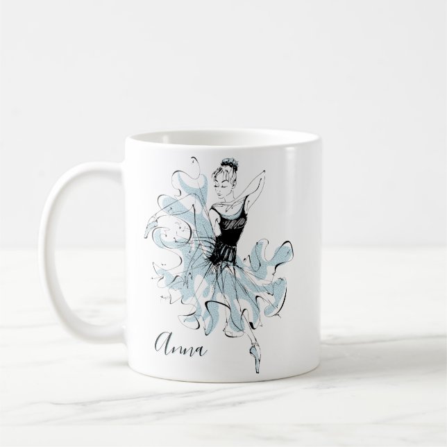 Personalize Ballerina Sketch in Blue Kaffemugg (Vänster)