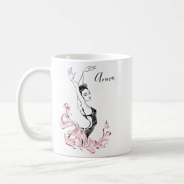 Personalize Ballerina Sketch in Rosa Kaffemugg (Vänster)