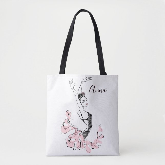 Personalize Ballerina Sketch Rosa Blue Tygkasse (Framsida)