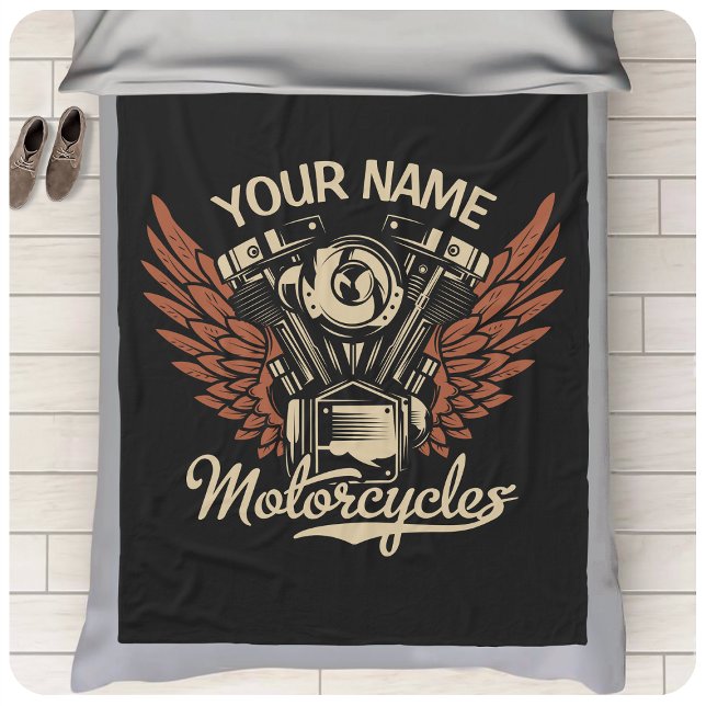  Personalize Biker Motorcycles Motor Wings Garage  Fleecefilt (Skapare uppladdad)