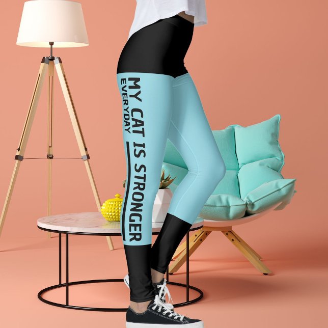 Personalize Black Robin Egg Blue Rand Cat Retro Leggings (Skapare uppladdad)