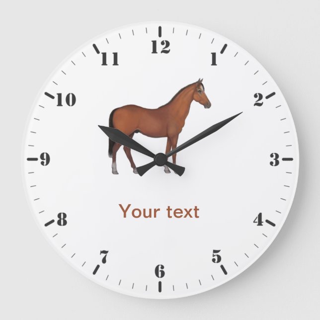 Personalize Brown Horse Söt djur Stor Klocka (Framsida)