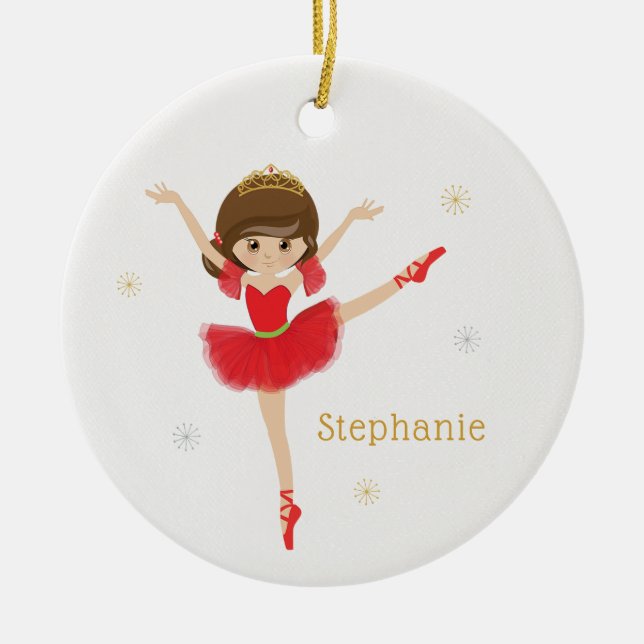 Personalize Brunette jul Ballerina Julgransprydnad Keramik (Framsidan)