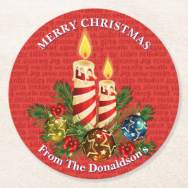 Personalize Christmas Candles Family Name 6 Underlägg Papper Rund