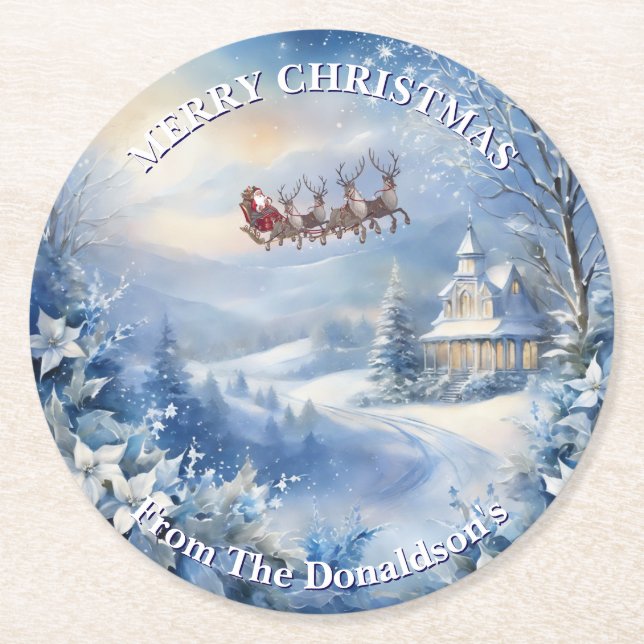 Personalize Christmas Eve Santa Family Name 6 Underlägg Papper Rund (Framsidan)