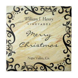 Personalize Christmas Marble Scroll Wine Kakelplatta