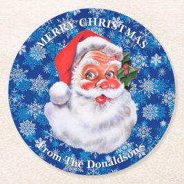 Personalize Christmas Santa Claus Family Name 6 Underlägg Papper Rund