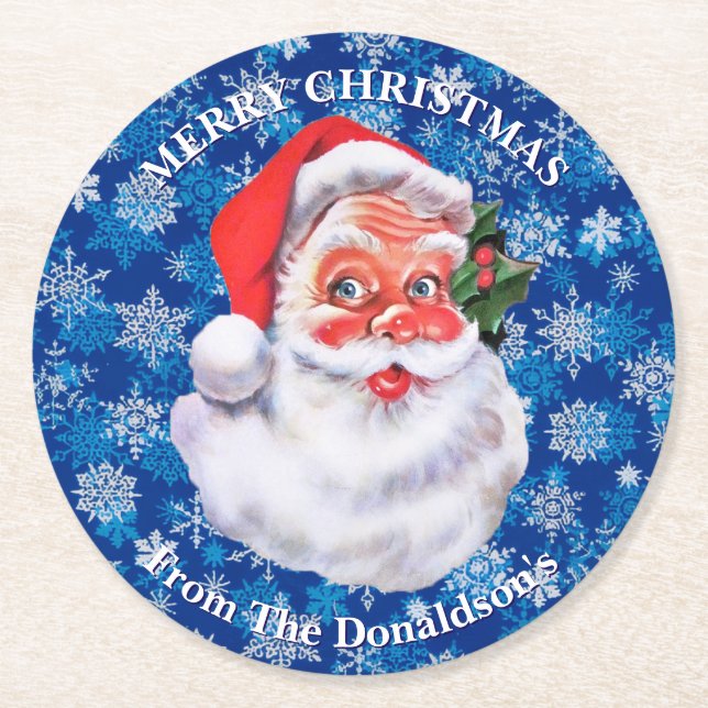 Personalize Christmas Santa Claus Family Name 6 Underlägg Papper Rund (Framsidan)