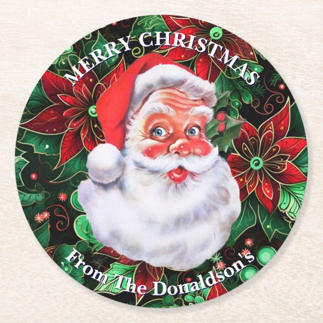Personalize Christmas Santa Claus Family Name 6 Underlägg Papper Rund (Framsidan)