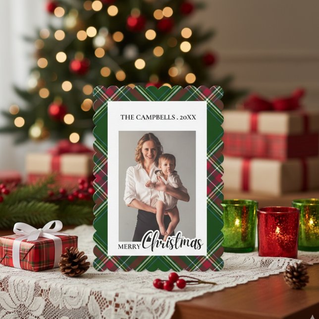 Personalize Colorful Modern Plaid Photo Christmas  Inbjudningar (Skapare uppladdad)