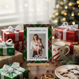 Personalize Colorful Modern Plaid Photo Christmas  Inbjudningar