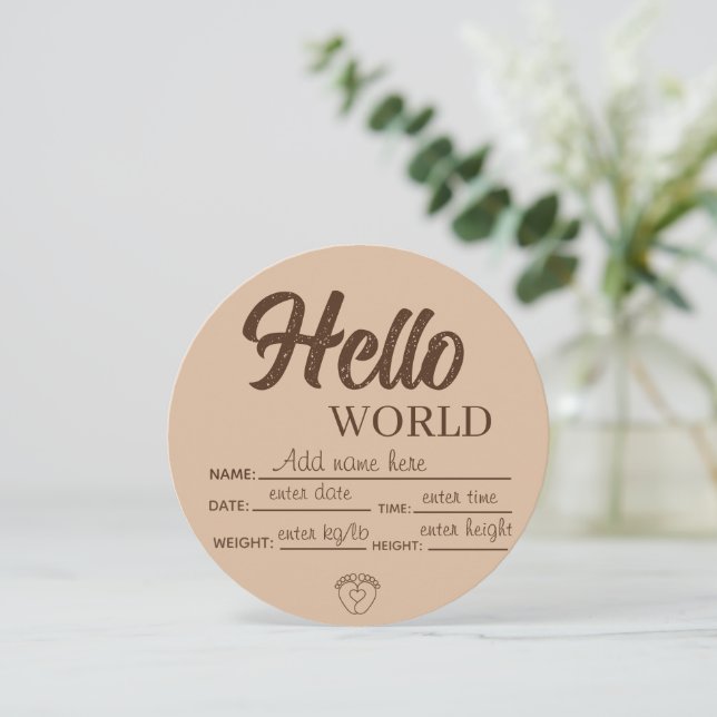 Personalize Custom Hello World Baby Sign Printable Inbjudningar (Stående Fram)