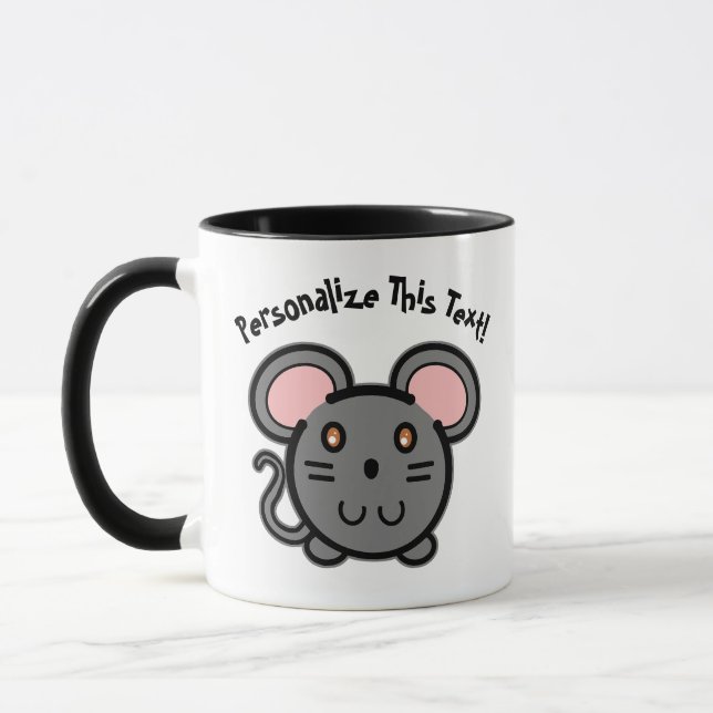 PERSONALIZE Cute Grått Mousie Mugg (Vänster)