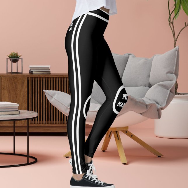 Personalize Cute Pet Mama Black White Stripes Yoga Leggings (Skapare uppladdad)