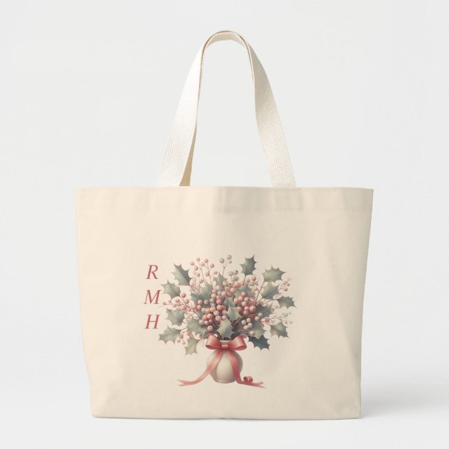 Personalize December Holly Tote Bag Jumbo Tygkasse (Framsidan)
