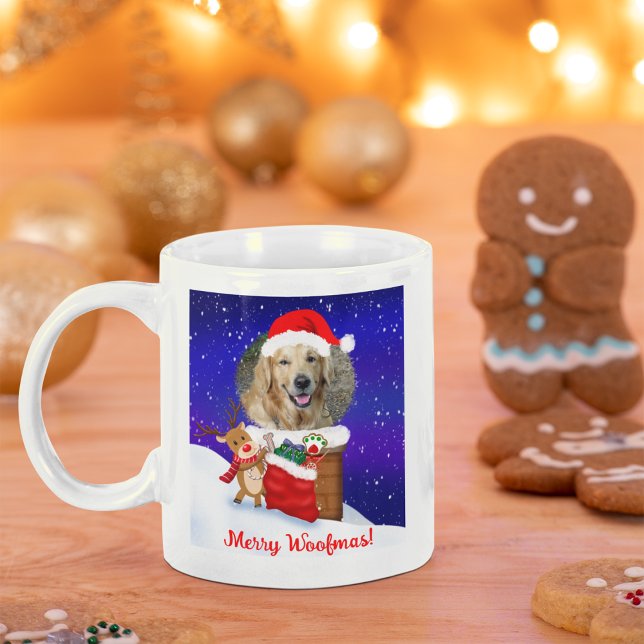 Personalize Dog Santa Rooftop Reindeer With Gifts  Kaffemugg (Skapare uppladdad)