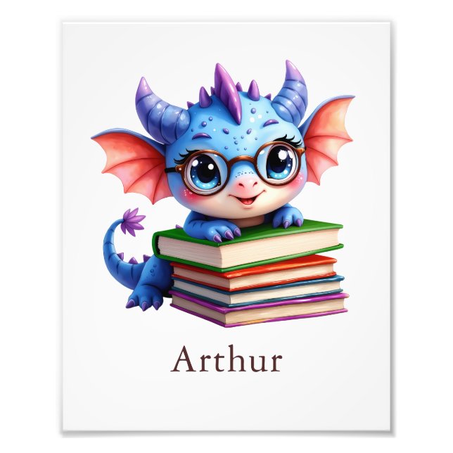 Personalize Dragon Art Print Custom Name Kids Room Fototryck (Framsidan)