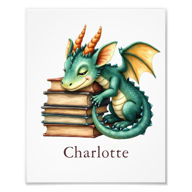 Personalize Dragon Art Print Custom Nursery Kids  Fototryck (Framsidan)