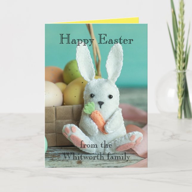 Personalize Easter Card - Felt Bunny Family Card Helgkort (Framsida)