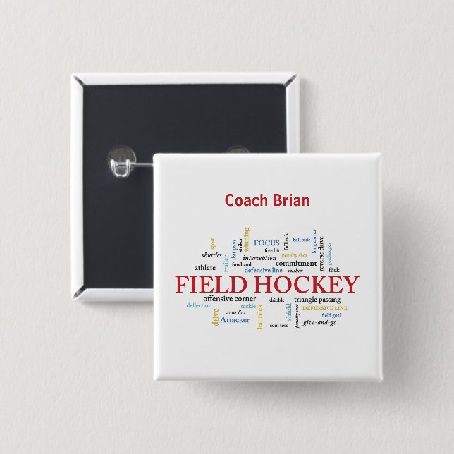 Personalize, Fält Hockey Coach Tack i Ord Knapp (Framsida & baksida)