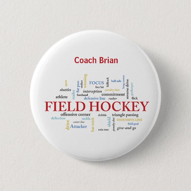 Personalize, Fält Hockey Coach Tack i Ord Knapp (Framsida)