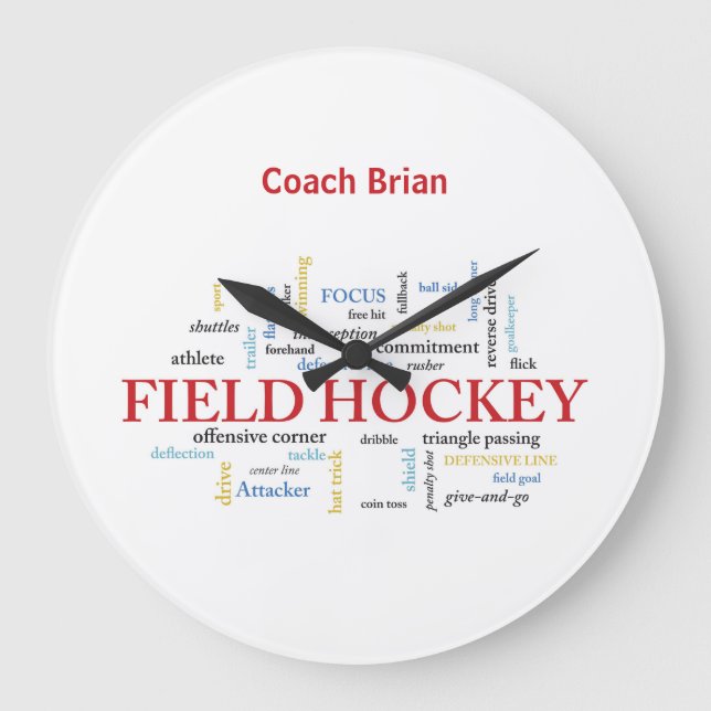 Personalize, Fält Hockey Coach Tack i Ord Stor Klocka (Framsida)
