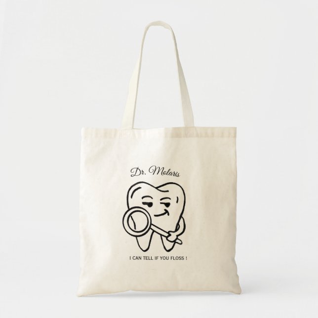 Personalize Funny Tooth Detective Dental Tote Bag Tygkasse (Framsidan)